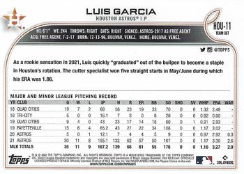 2022 Topps Houston Astros #HOU-11 Luis Garcia Back