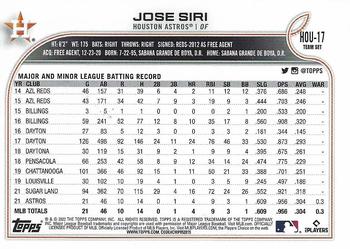 2022 Topps Houston Astros #HOU-17 Jose Siri Back