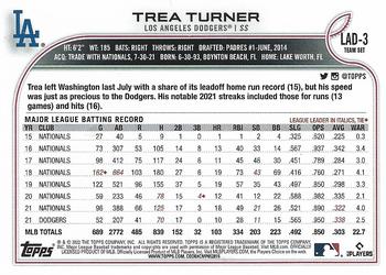 2022 Topps Los Angeles Dodgers #LAD-3 Trea Turner Back
