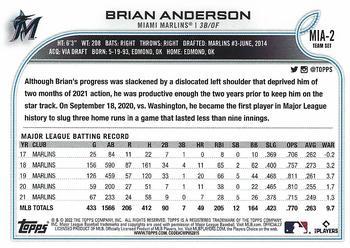 2022 Topps Miami Marlins #MIA-2 Brian Anderson Back