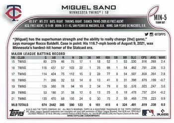 2022 Topps Minnesota Twins #MIN-5 Miguel Sano Back