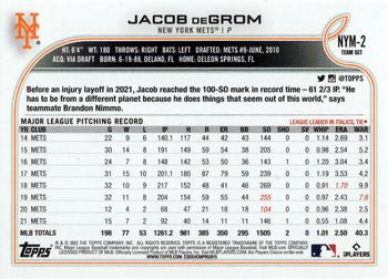 2022 Topps New York Mets #NYM-2 Jacob deGrom Back