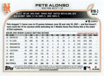 2022 Topps New York Mets #NYM-3 Pete Alonso Back