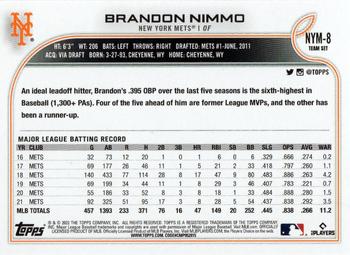 2022 Topps New York Mets #NYM-8 Brandon Nimmo Back