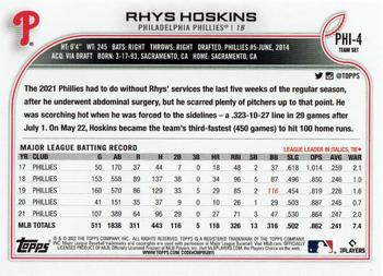 2022 Topps Philadelphia Phillies #PHI-4 Rhys Hoskins Back