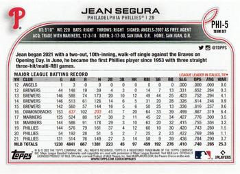 2022 Topps Philadelphia Phillies #PHI-5 Jean Segura Back