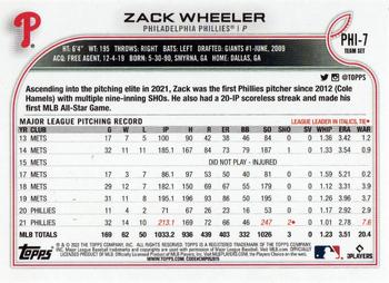2022 Topps Philadelphia Phillies #PHI-7 Zack Wheeler Back