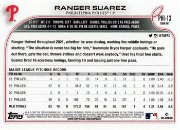 2022 Topps Philadelphia Phillies #PHI-13 Ranger Suarez Back