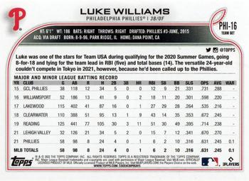 2022 Topps Philadelphia Phillies #PHI-16 Luke Williams Back