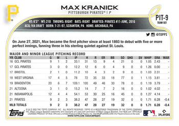 2022 Topps Pittsburgh Pirates #PIT-9 Max Kranick Back