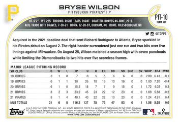 2022 Topps Pittsburgh Pirates #PIT-10 Bryse Wilson Back