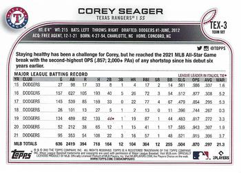 2022 Topps Texas Rangers #TEX-3 Corey Seager Back