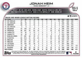2022 Topps Texas Rangers #TEX-5 Jonah Heim Back