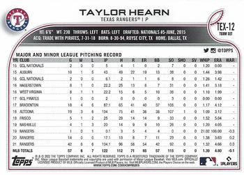 2022 Topps Texas Rangers #TEX-12 Taylor Hearn Back