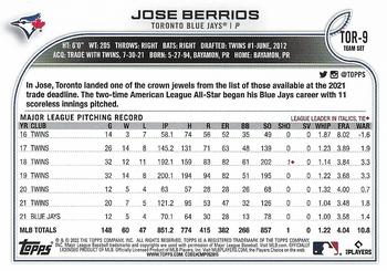 2022 Topps Toronto Blue Jays #TOR-9 Jose Berrios Back