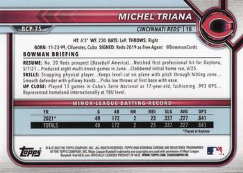 2022 Bowman - Chrome Prospects Lava #BCP-75 Michel Triana Back