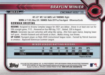2022 Bowman - Chrome Prospects Lava #BCP-93 Braylin Minier Back