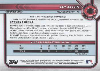 2022 Bowman - Chrome Prospects Lava #BCP-114 Jay Allen Back
