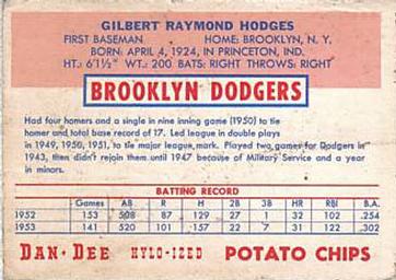 1954 Dan-Dee Potato Chips #NNO Gil Hodges Back