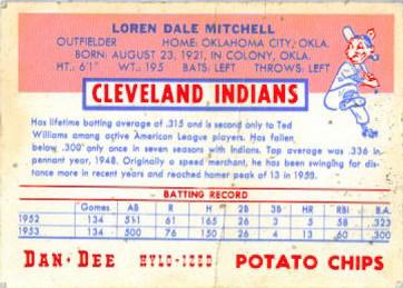 1954 Dan-Dee Potato Chips #NNO Dale Mitchell Back