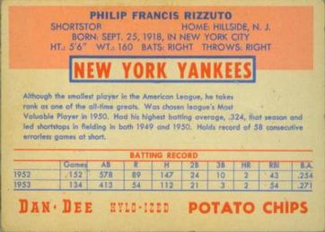 1954 Dan-Dee Potato Chips #NNO Phil Rizzuto Back