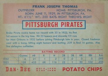 1954 Dan-Dee Potato Chips #NNO Frank Thomas Back