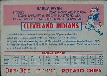 1954 Dan-Dee Potato Chips #NNO Early Wynn Back