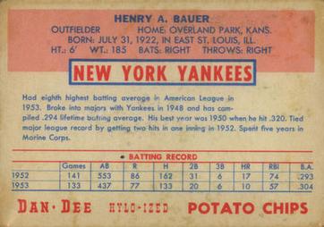 1954 Dan-Dee Potato Chips #NNO Hank Bauer Back