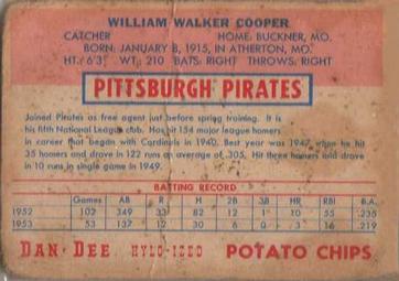 1954 Dan-Dee Potato Chips #NNO Walker Cooper Back