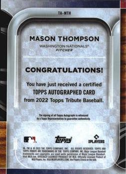 2022 Topps Tribute - Tribute Autographs Green #TA-MTH Mason Thompson Back