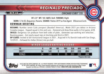 2022 Bowman - Chrome Prospects Purple RayWave Refractor #BCP-44 Reginald Preciado Back