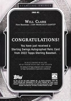 2022 Topps Sterling - Sterling Swings Autograph Relics Red #SWAR-WC Will Clark Back