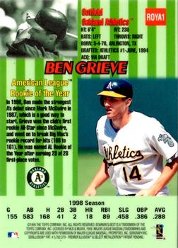 1999 Bowman's Best - Rookie of the Year Autographed #ROYA1 Ben Grieve Back