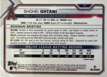 2021 Bowman Chrome Sapphire Edition #27 Shohei Ohtani Back