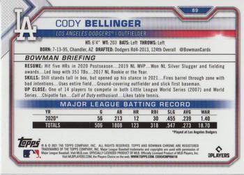 2021 Bowman Chrome Sapphire Edition #89 Cody Bellinger Back