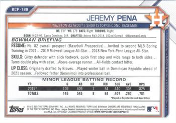 2021 Bowman Chrome Sapphire Edition - Prospects #BCP-190 Jeremy Pena Back