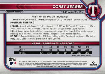 2022 Bowman Chrome #3 Corey Seager Back