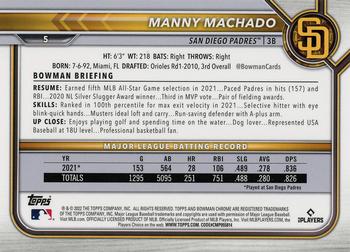 2022 Bowman Chrome #5 Manny Machado Back