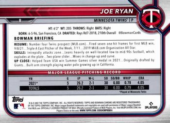 2022 Bowman Chrome #8 Joe Ryan Back