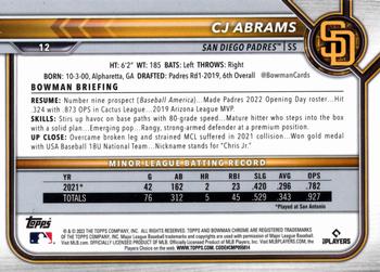 2022 Bowman Chrome #12 CJ Abrams Back