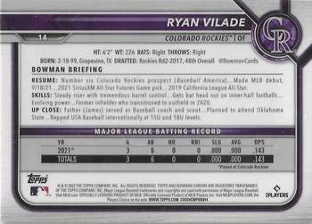 2022 Bowman Chrome #14 Ryan Vilade Back