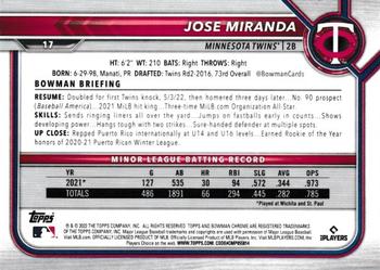 2022 Bowman Chrome #17 Jose Miranda Back