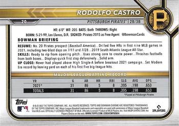2022 Bowman Chrome #20 Rodolfo Castro Back