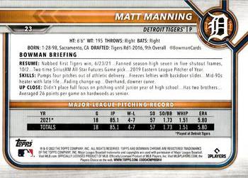 2022 Bowman Chrome #23 Matt Manning Back