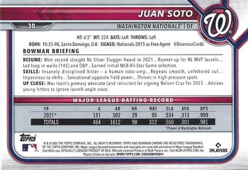 2022 Bowman Chrome #30 Juan Soto Back