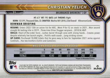 2022 Bowman Chrome #31 Christian Yelich Back