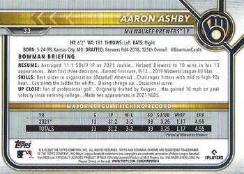 2022 Bowman Chrome #33 Aaron Ashby Back