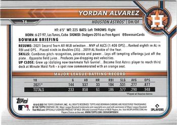 2022 Bowman Chrome #36 Yordan Alvarez Back