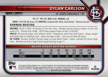 2022 Bowman Chrome #57 Dylan Carlson Back
