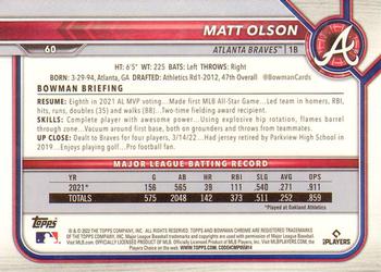 2022 Bowman Chrome #60 Matt Olson Back